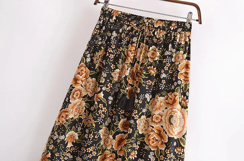 Bohemian Floral Print Maxi Skirt