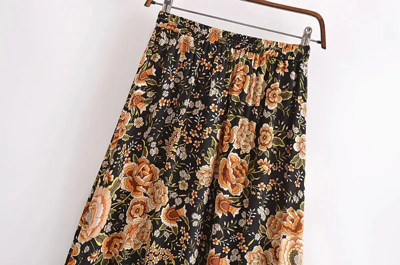 Bohemian Floral Print Maxi Skirt