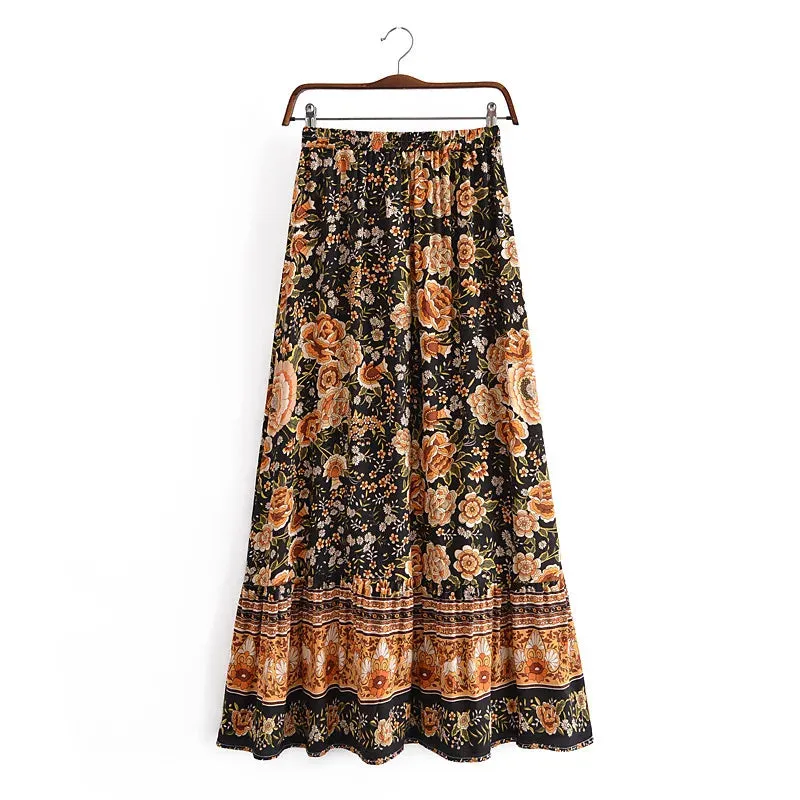 Bohemian Floral Print Maxi Skirt