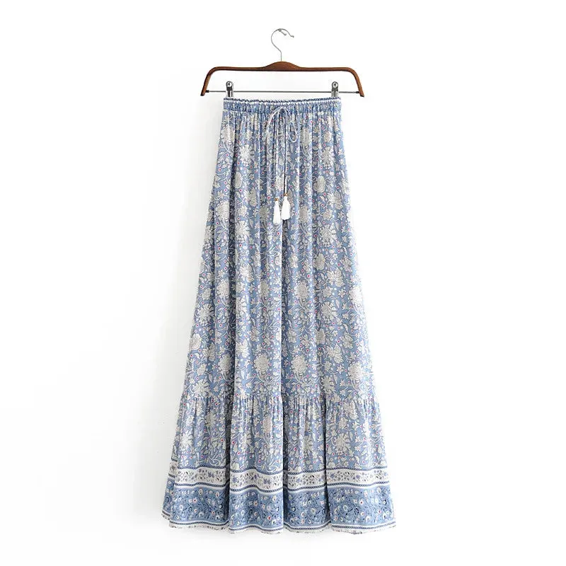 Bohemian Floral Print Maxi Skirt