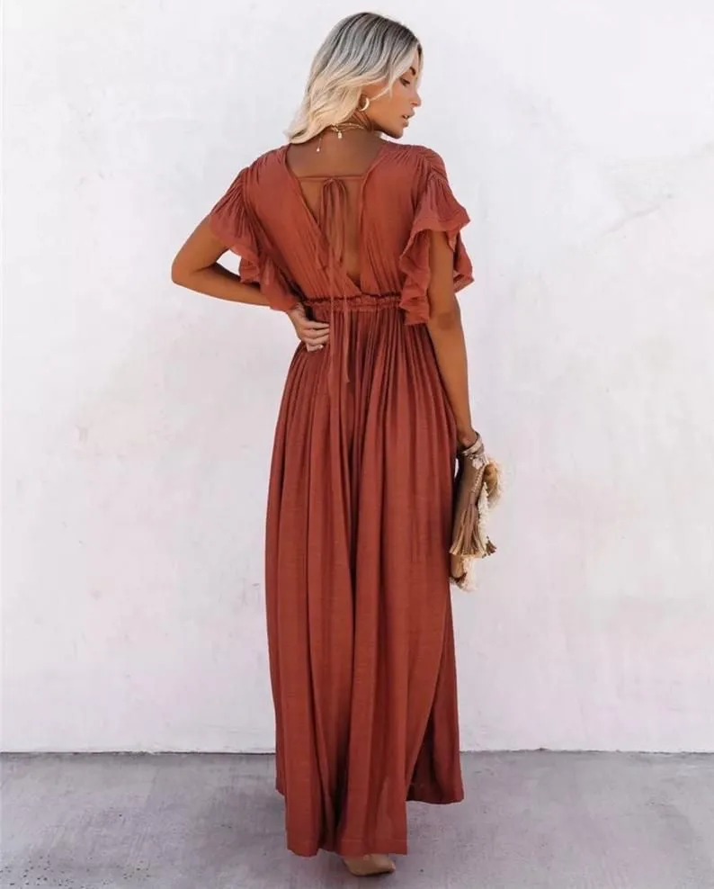 Boho Linen Maxi Summer Dress