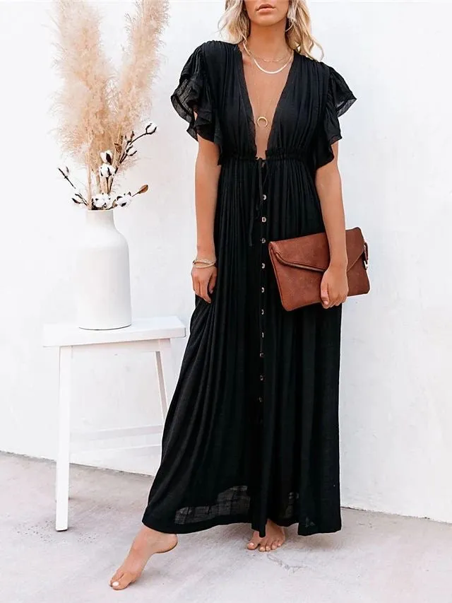 Boho Linen Maxi Summer Dress