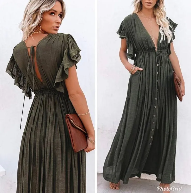 Boho Linen Maxi Summer Dress