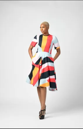 Bold Stripe Fit and Flared Dress