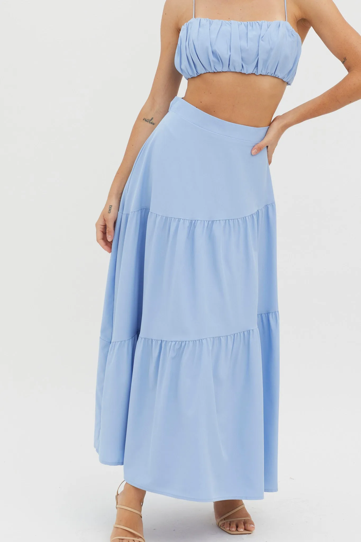 Bondi Waist Tie Maxi Skirt Blue