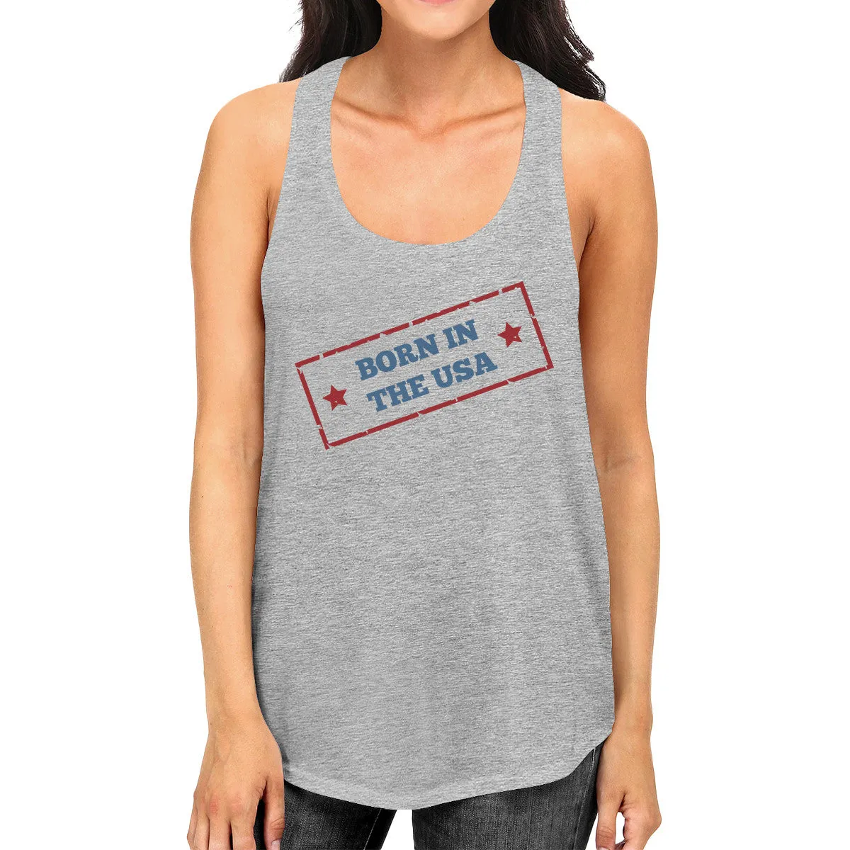 Born In The USA Gray Unique Graphic Tank Top For Women Gift Ideas