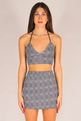 Bralette and Skirt - Stretchy Grey Plaid