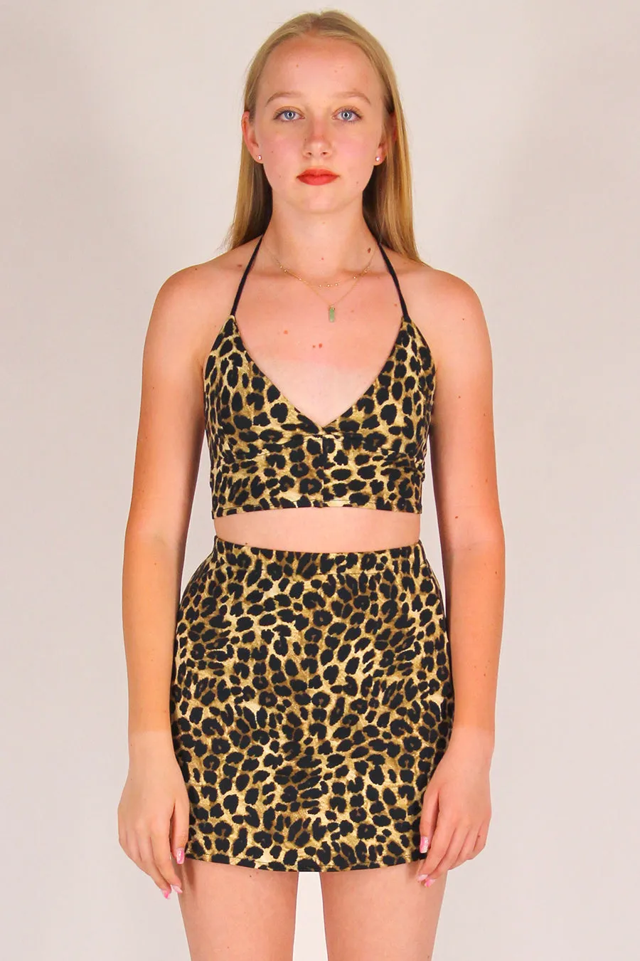 Bralette and Skirt - Stretchy Leopard Print