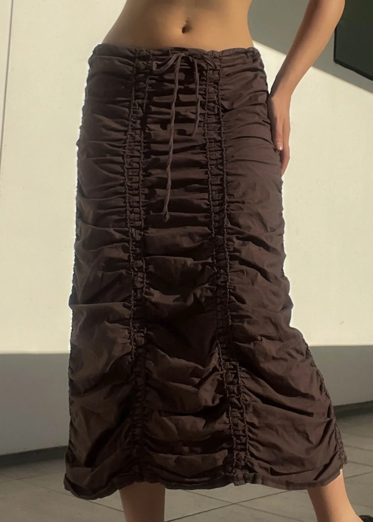 Brown Ruched Maxi Skirt (M)