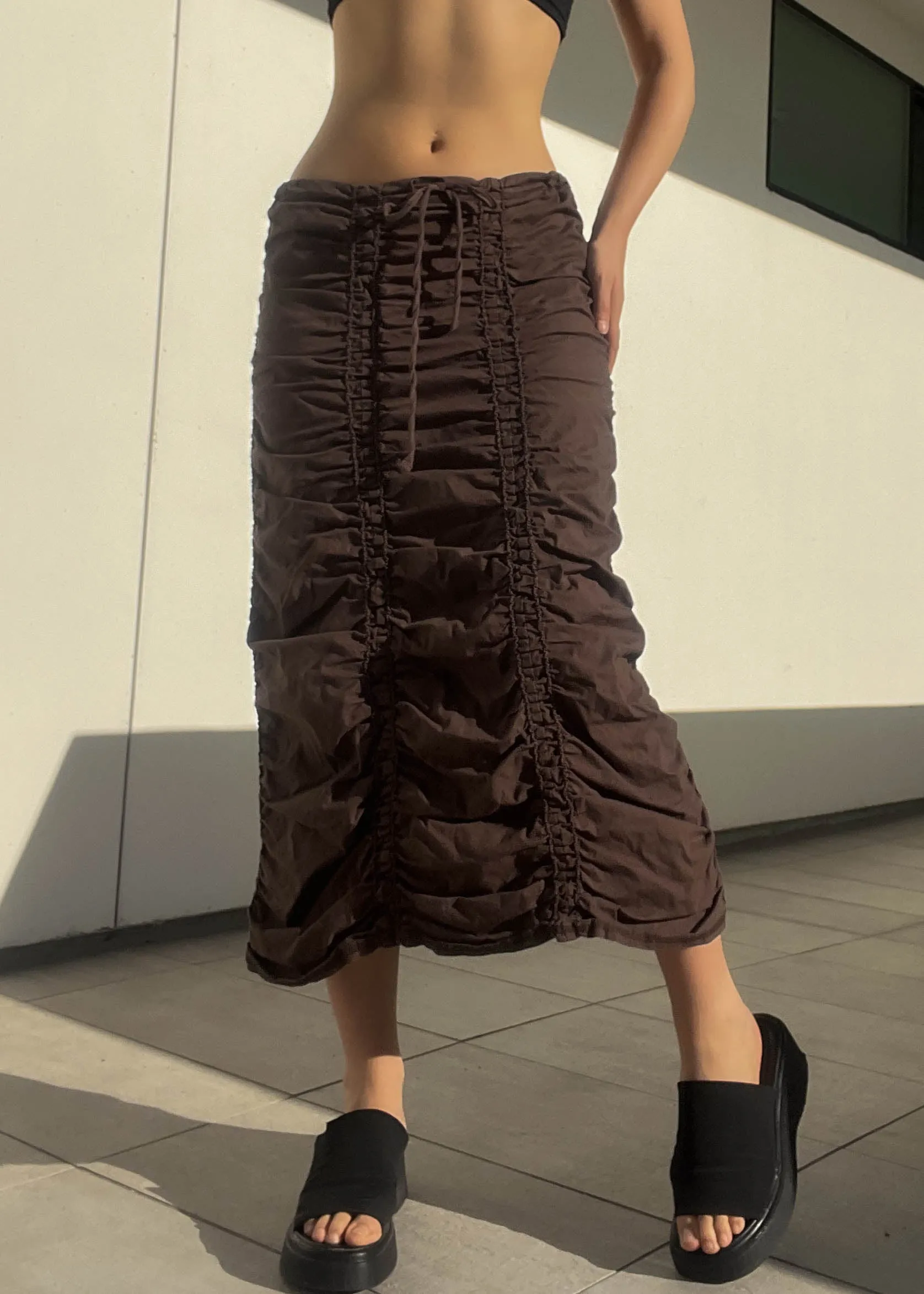 Brown Ruched Maxi Skirt (M)