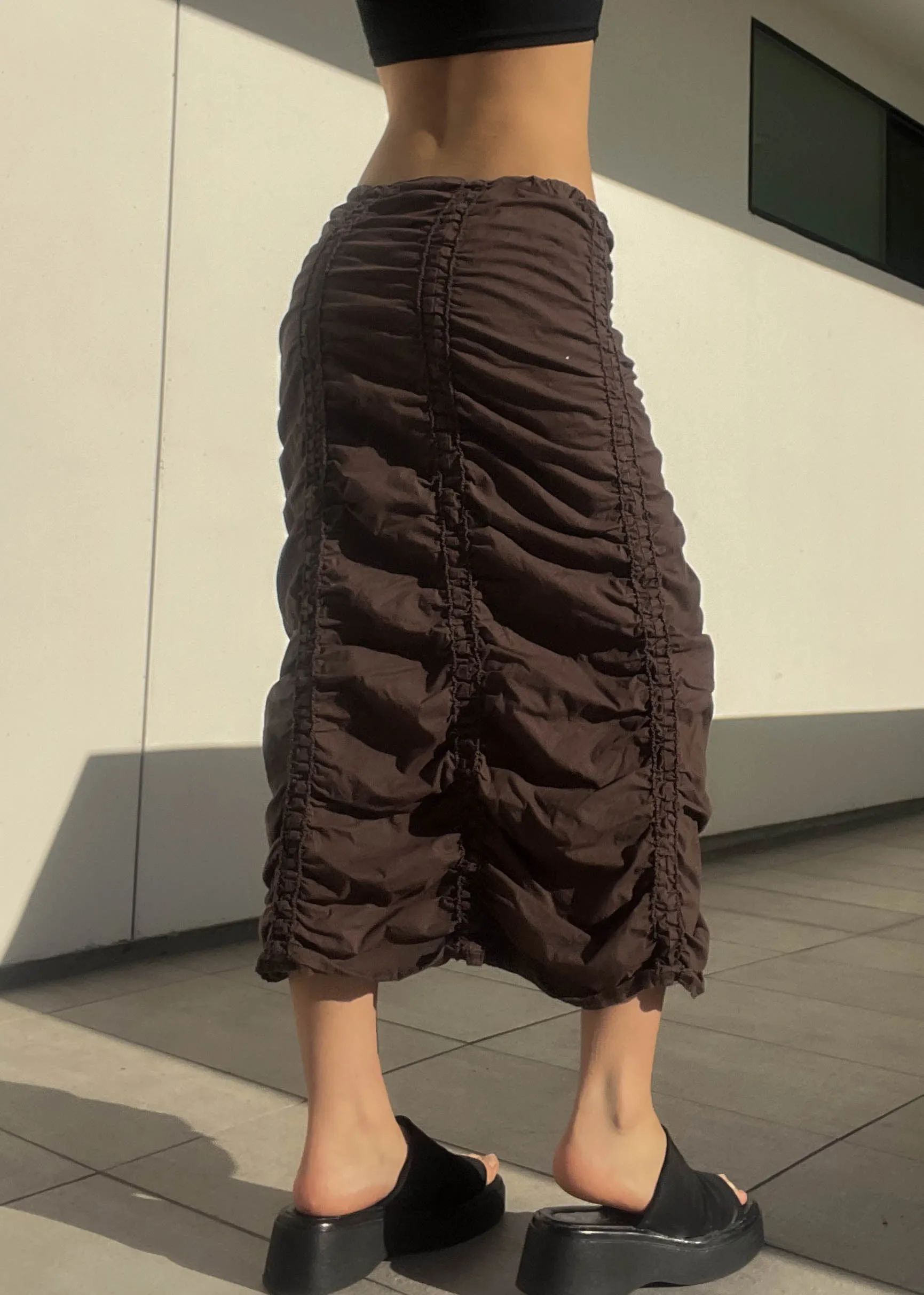 Brown Ruched Maxi Skirt (M)