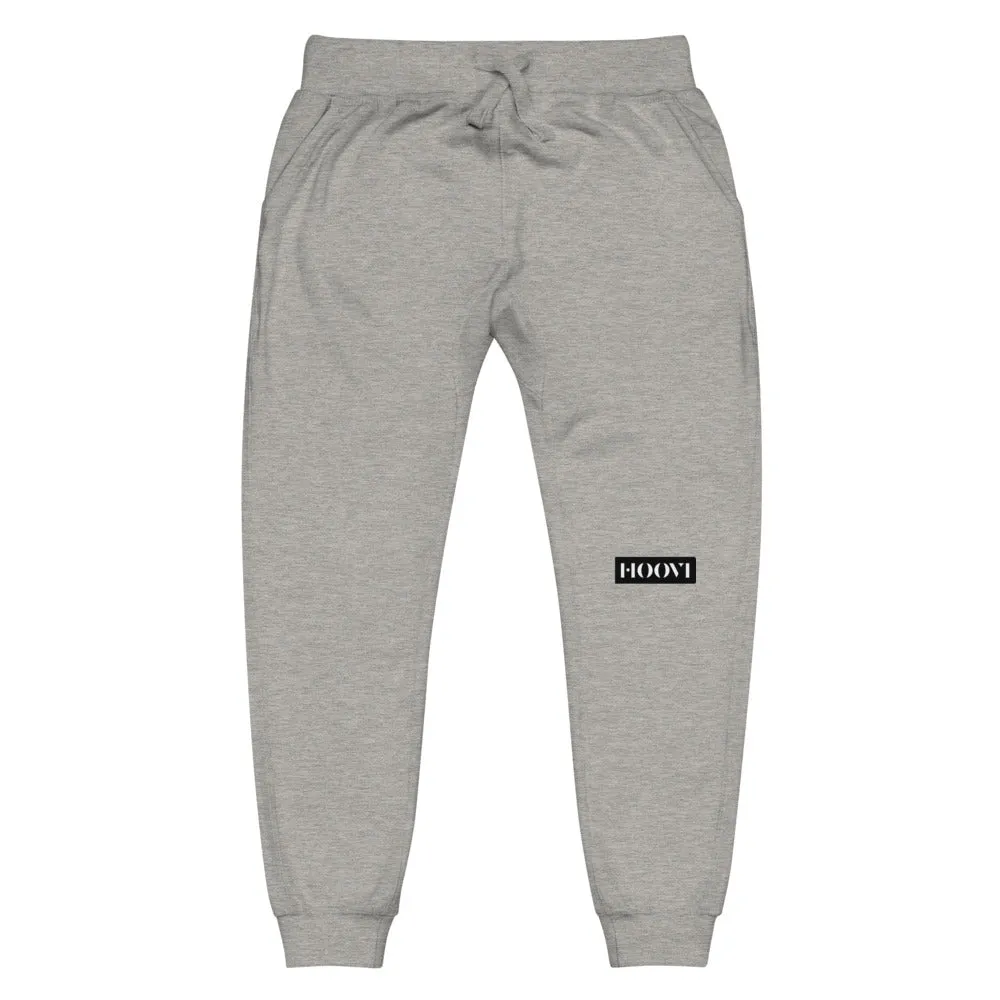 Capital H's Unisex Fleece Sweatpants (White Hoovi Print) Black Logo