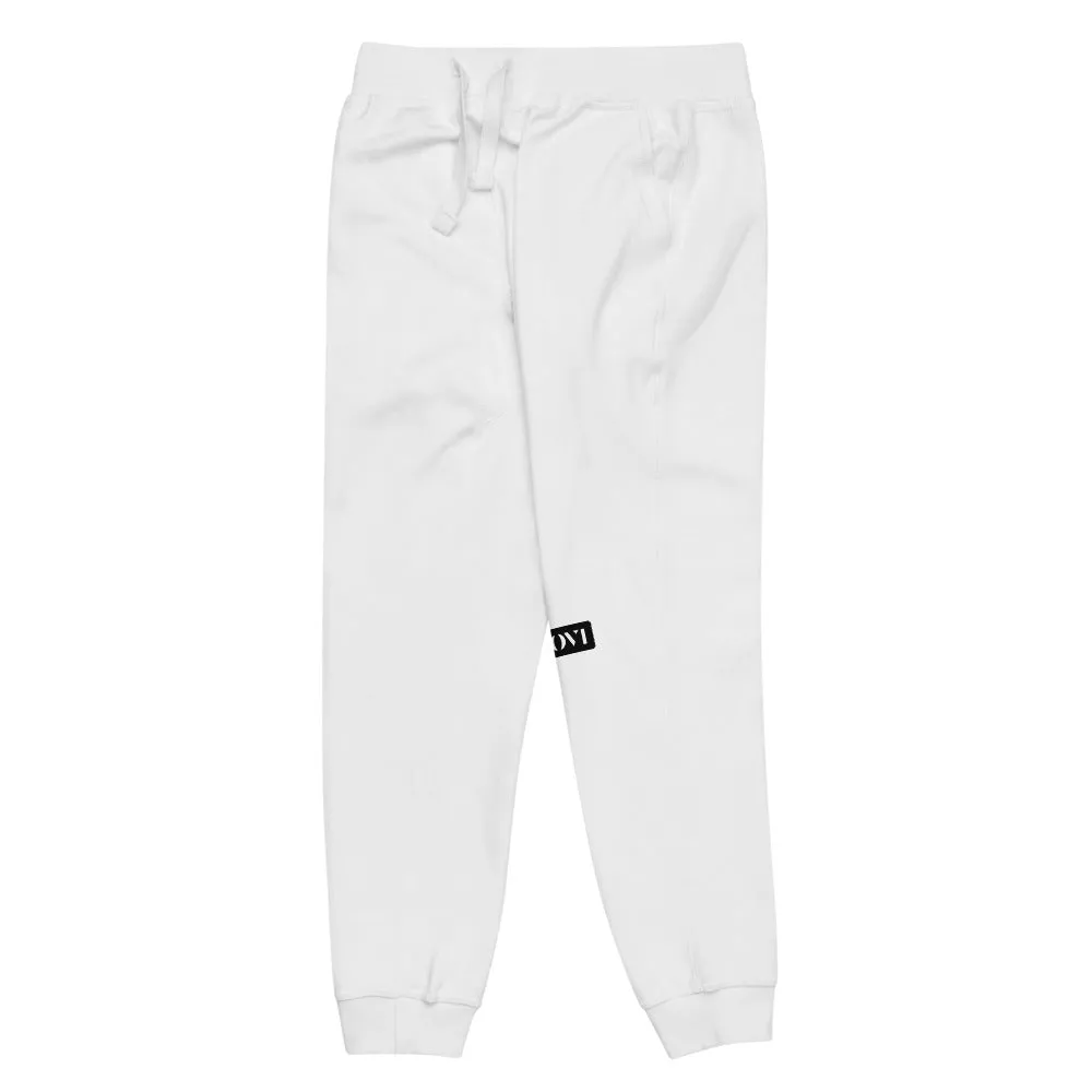 Capital H's Unisex Fleece Sweatpants (White Hoovi Print) Black Logo