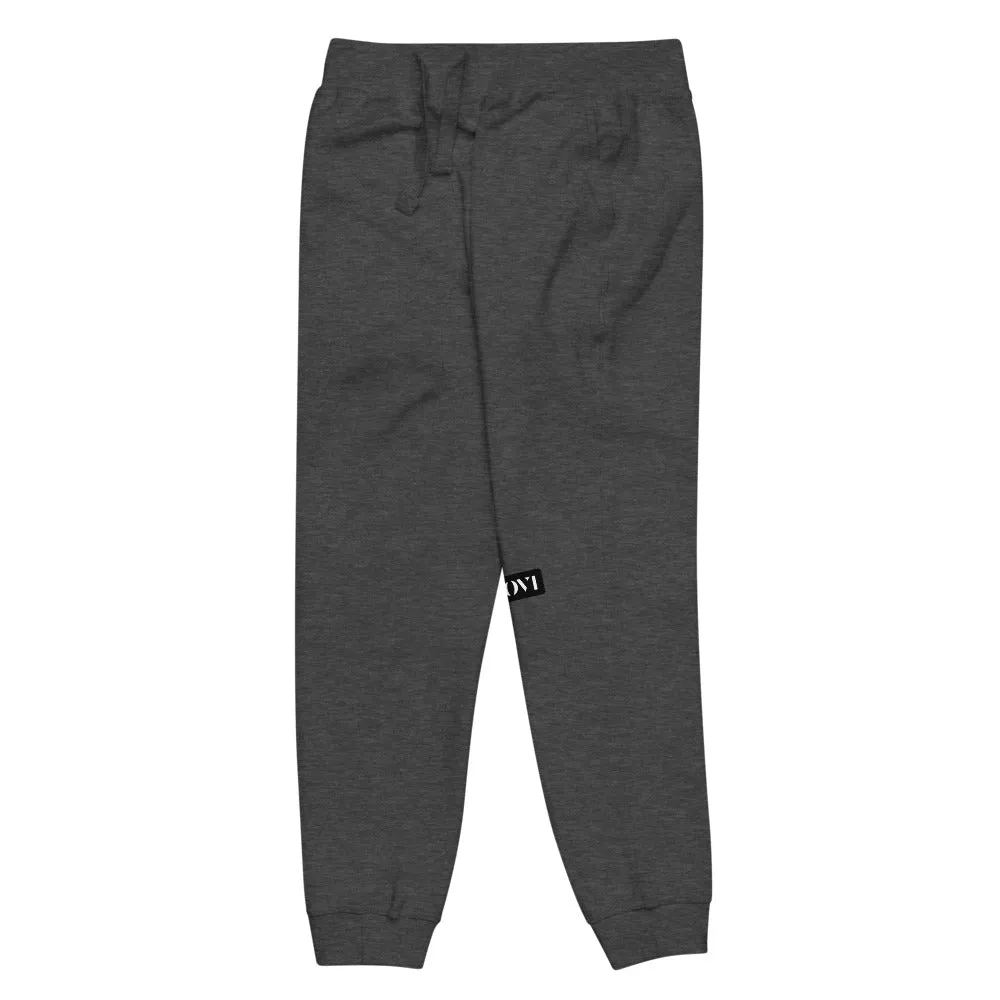 Capital H's Unisex Fleece Sweatpants (White Hoovi Print) Black Logo