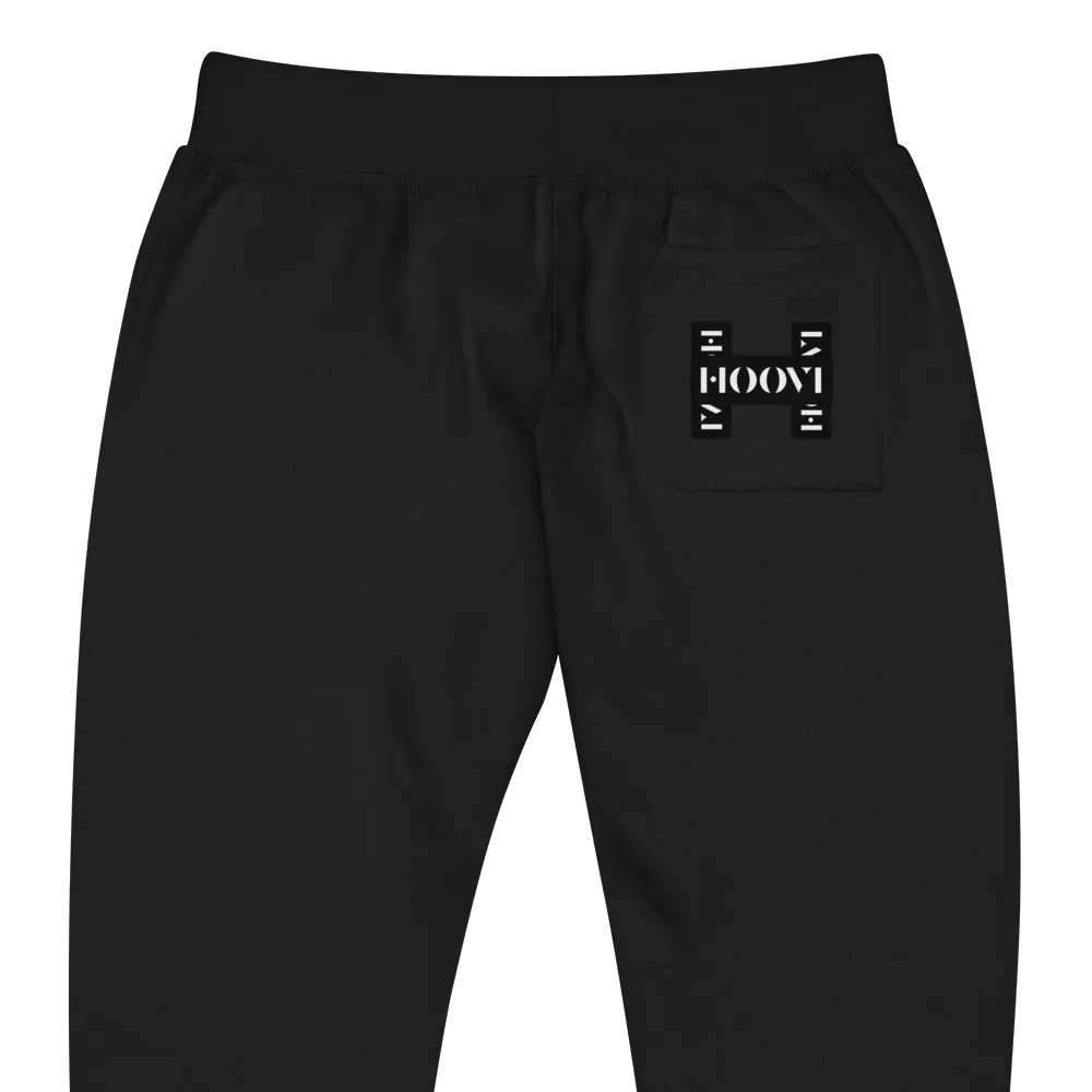 Capital H's Unisex Fleece Sweatpants (White Hoovi Print) Black Logo