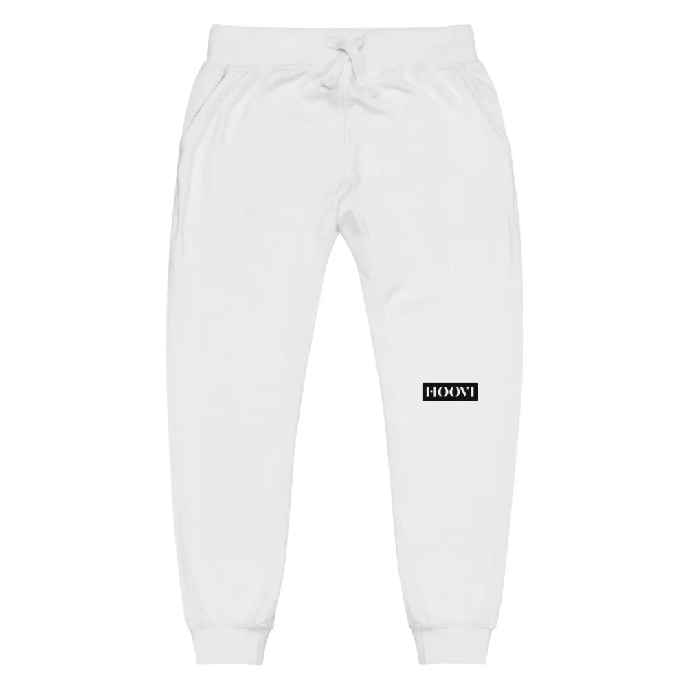 Capital H's Unisex Fleece Sweatpants (White Hoovi Print) Black Logo