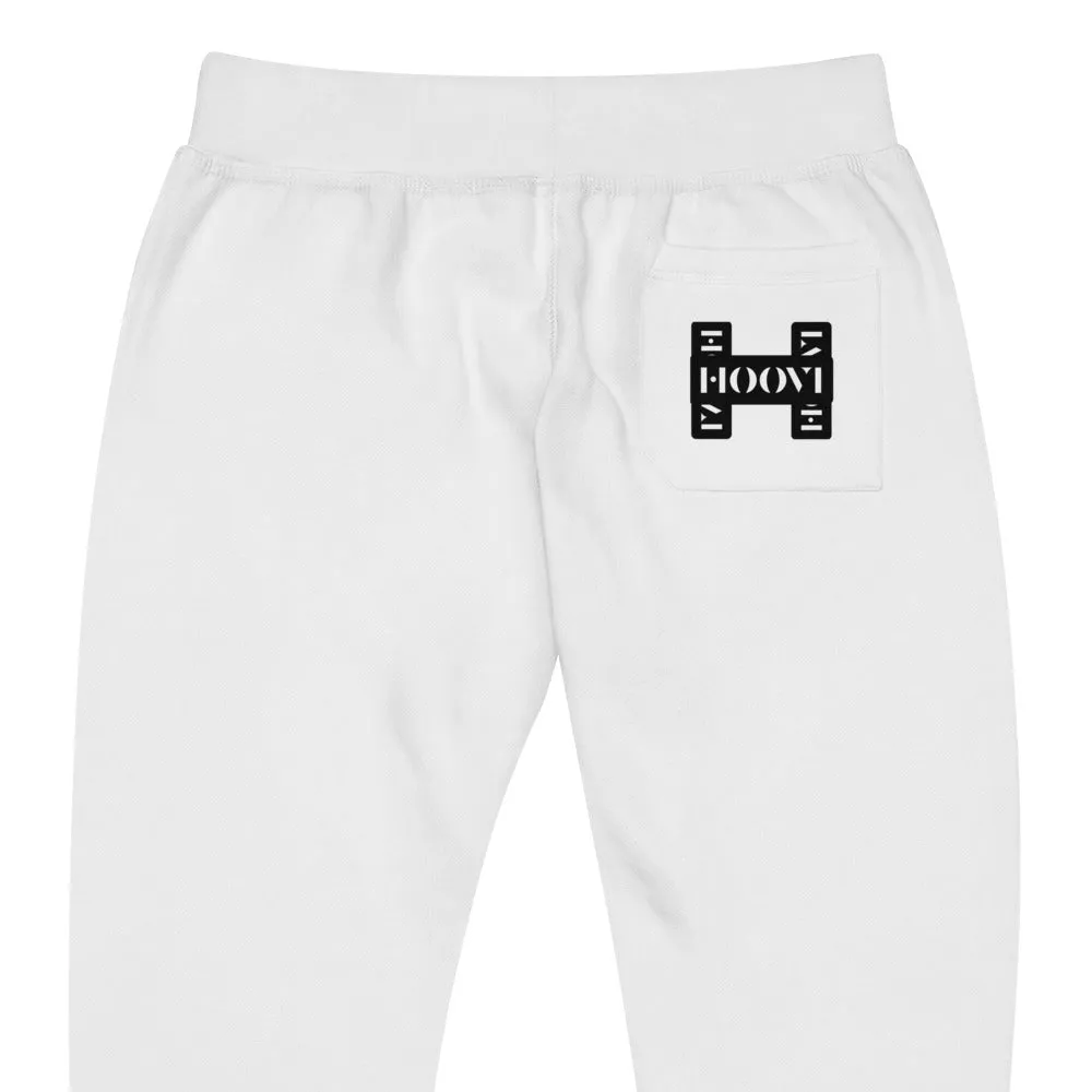 Capital H's Unisex Fleece Sweatpants (White Hoovi Print) Black Logo