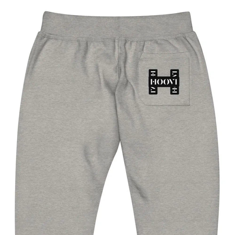 Capital H's Unisex Fleece Sweatpants (White Hoovi Print) Black Logo