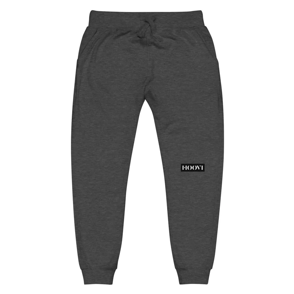 Capital H's Unisex Fleece Sweatpants (White Hoovi Print) Black Logo