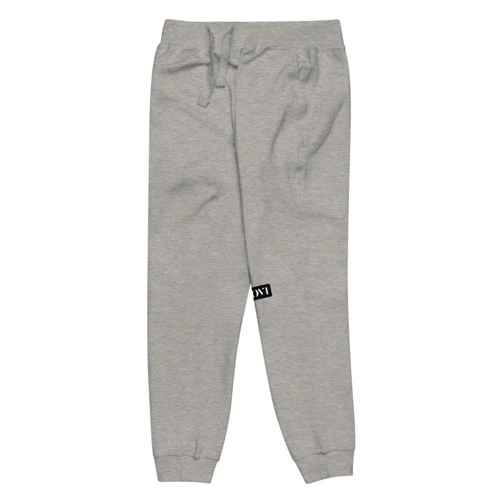 Capital H's Unisex Fleece Sweatpants (White Hoovi Print) Black Logo