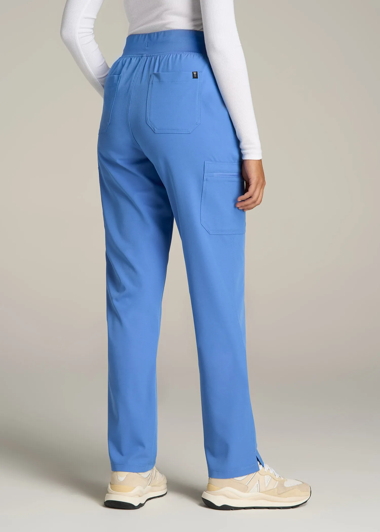 Cargo Scrub Pants for Tall Women in Deep Sky Blue