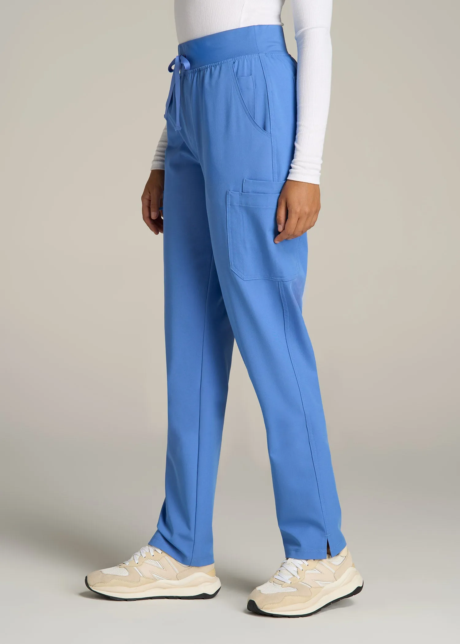 Cargo Scrub Pants for Tall Women in Deep Sky Blue