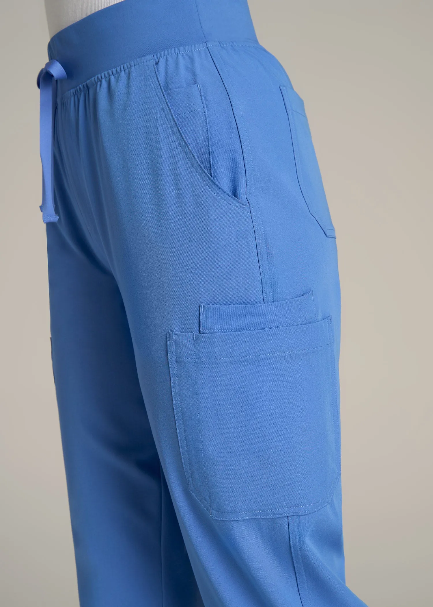 Cargo Scrub Pants for Tall Women in Deep Sky Blue