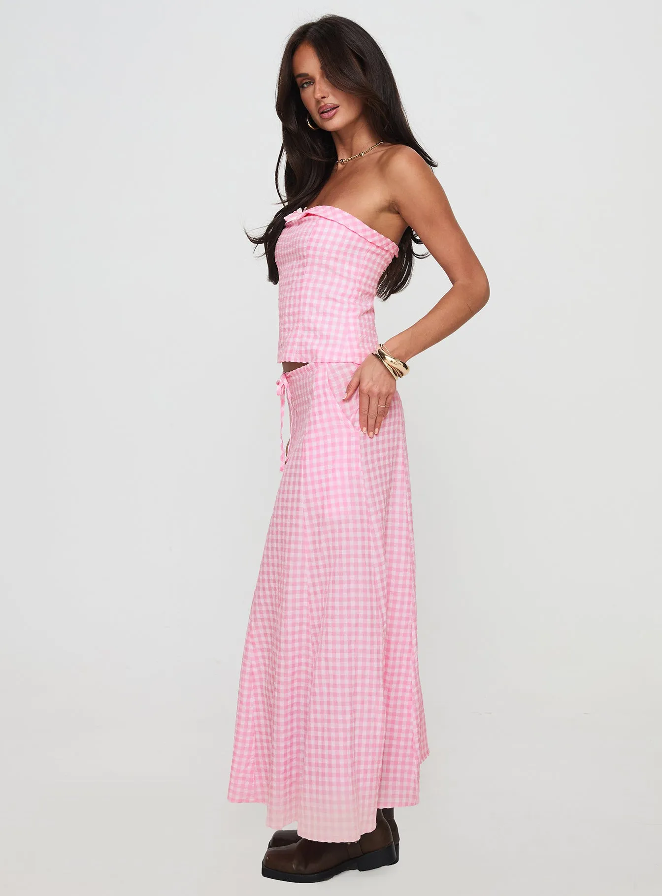 Carmino Maxi Skirt Pink Check