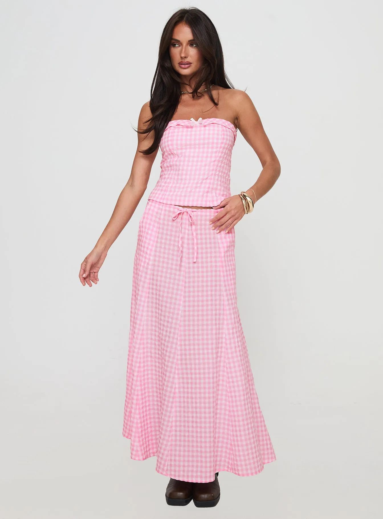 Carmino Maxi Skirt Pink Check