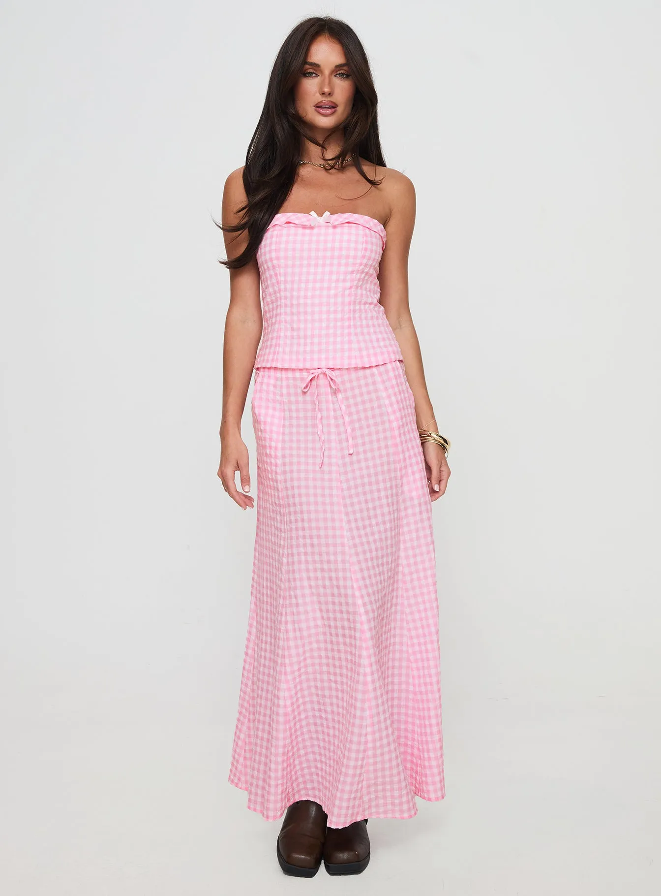 Carmino Maxi Skirt Pink Check