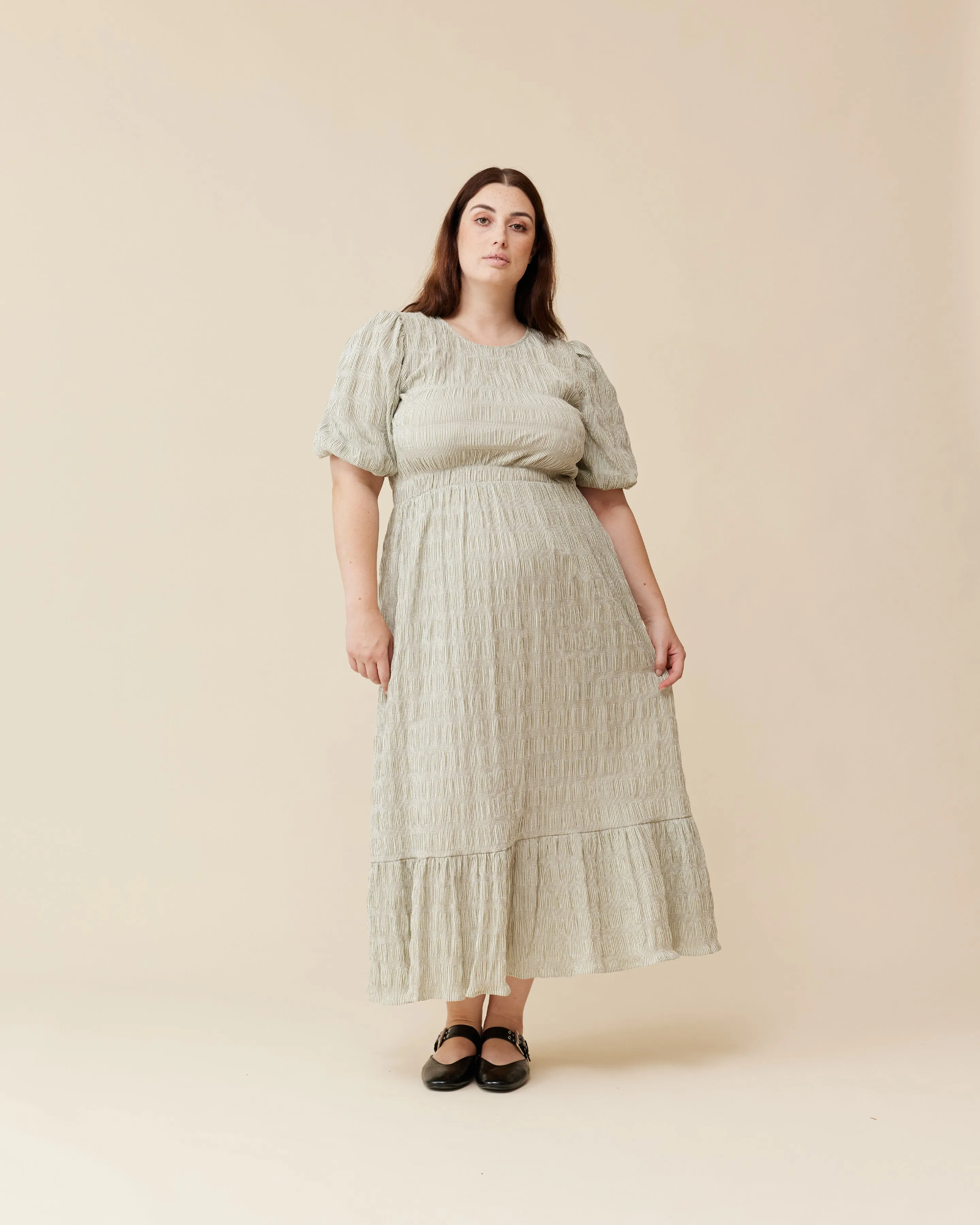 CECILE DRESS  OLIVE STRIPE