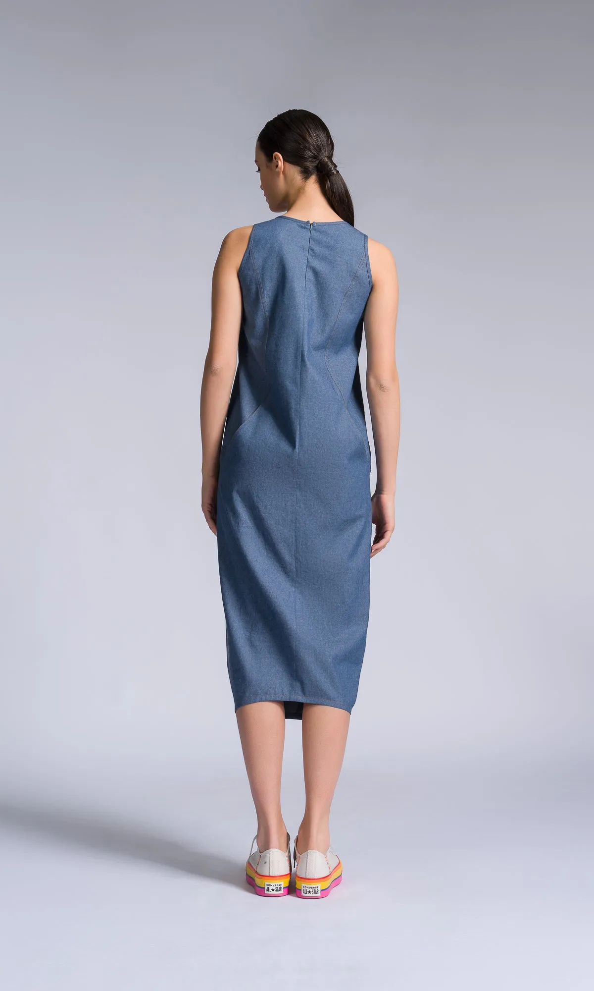 Chambray Dress with Twisted Pleat