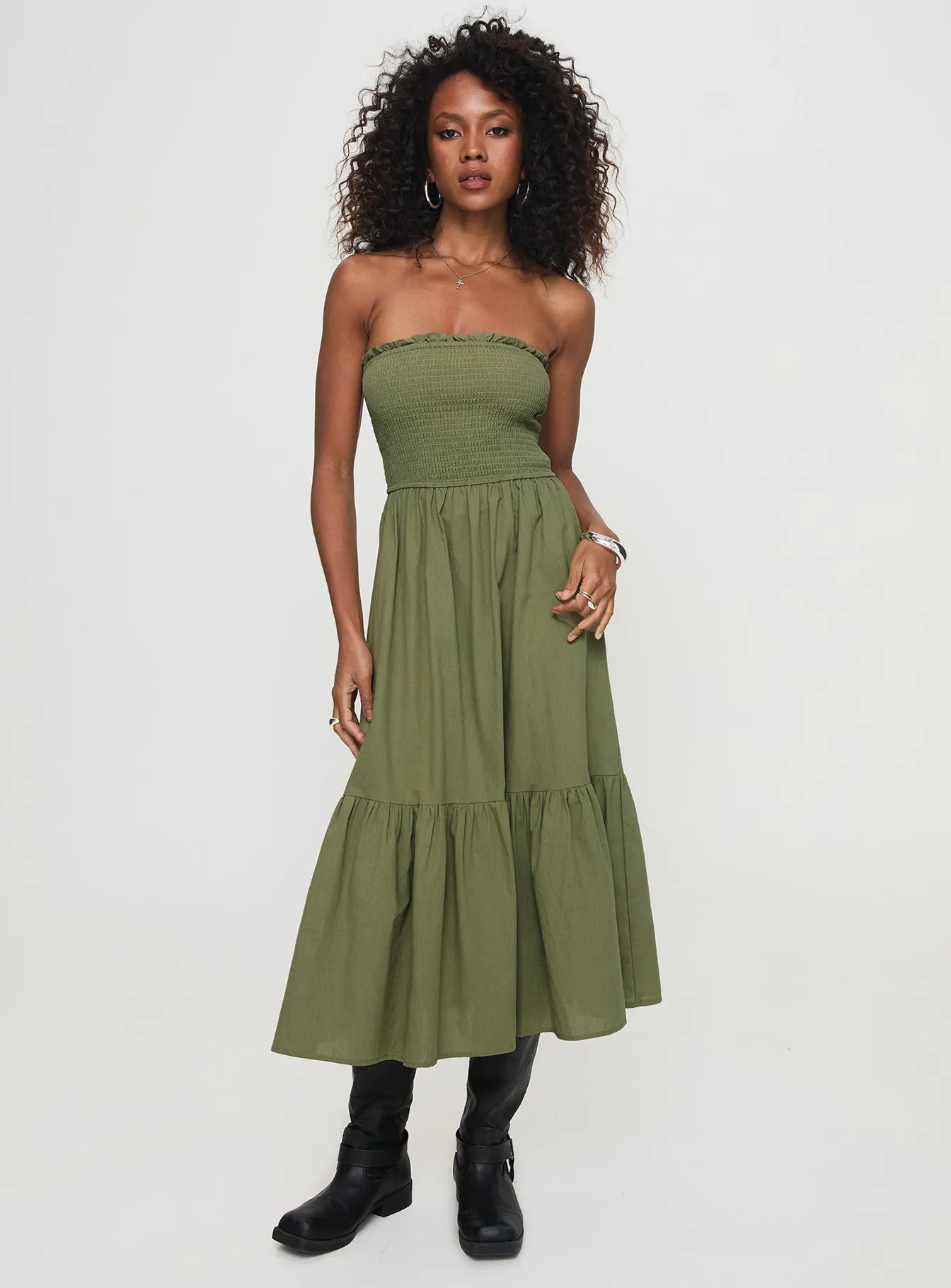 Chani Strapless Maxi Dress Olive