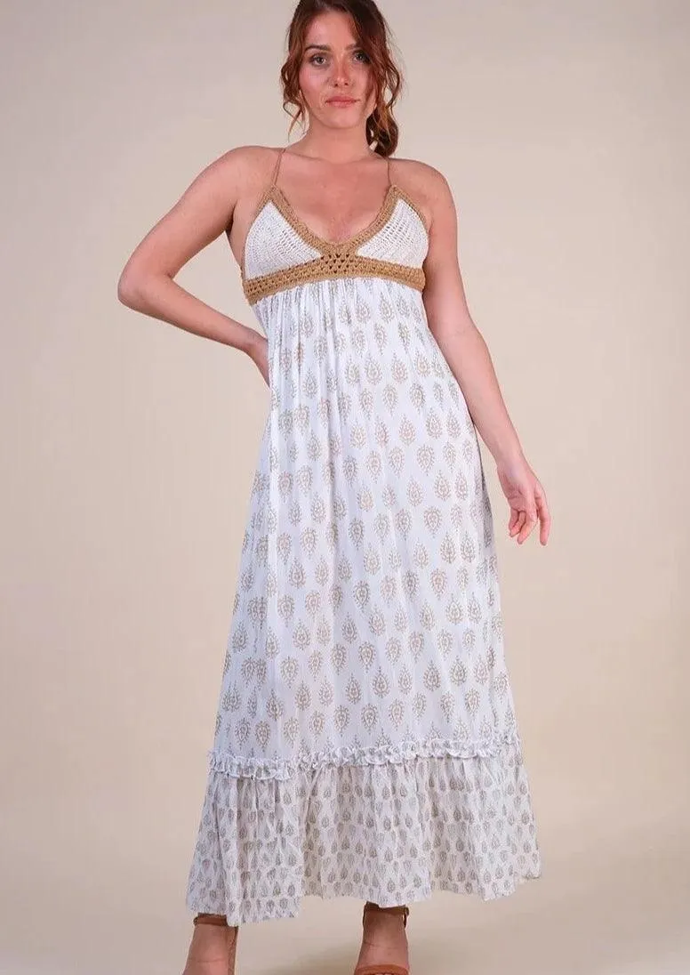 Charm Crochet Bust Maxi Dress in White