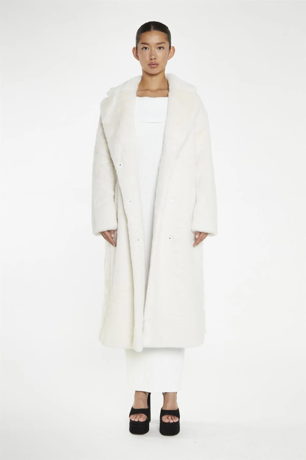 Cream Faux-Fur Longline-Coat