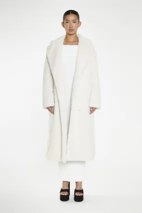 Cream Faux-Fur Longline-Coat