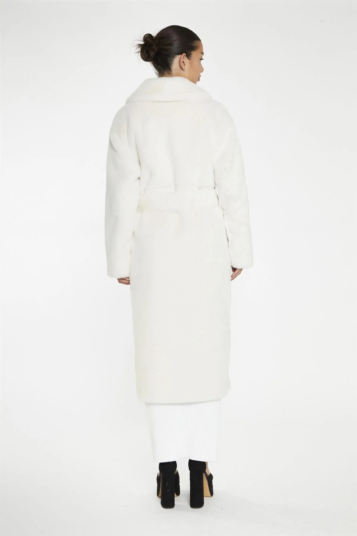 Cream Faux-Fur Longline-Coat