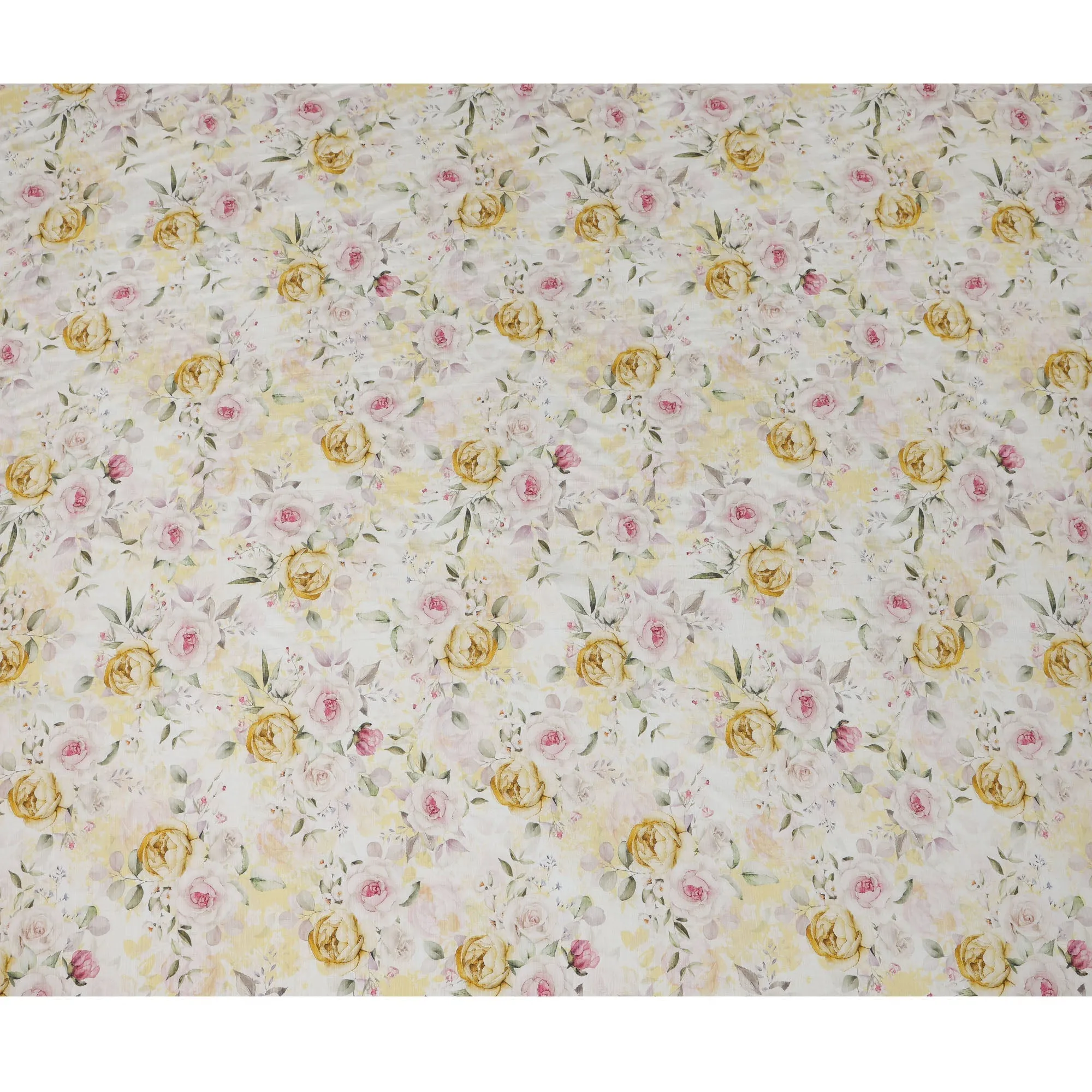 Cream Yellow Floral Linen Cotton Blend Fabric, 110 cm Width-D20970