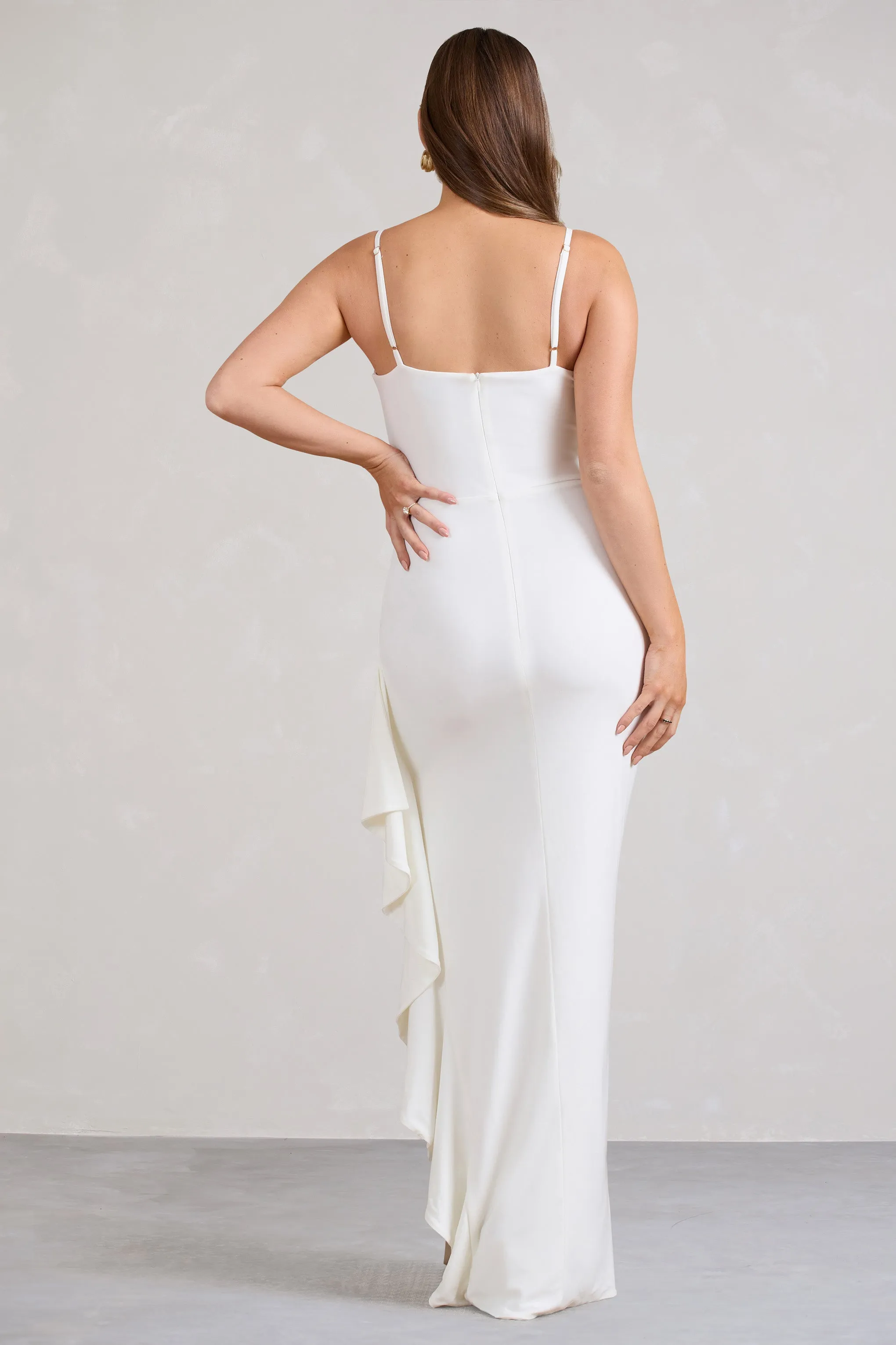 Cut Stem | White Cami Maternity Maxi Dress With Ruffled Split