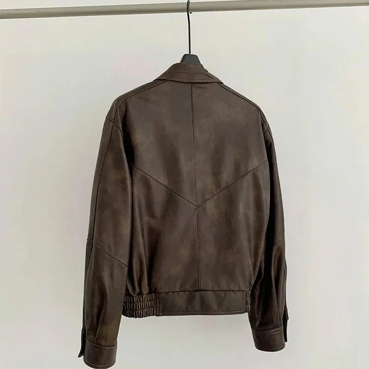 Daniella Retro Faux Leather Bomber Jacket