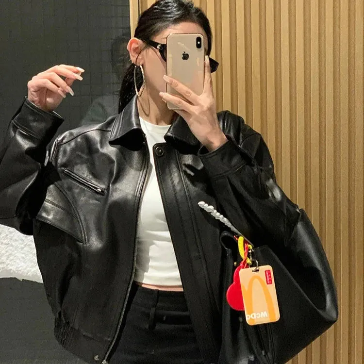 Daniella Retro Faux Leather Bomber Jacket