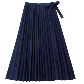 Dark Blue Denim Pleated Wrap Maxi Skirt