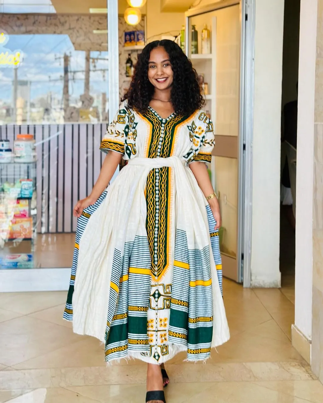 Delicate Beadwork on Traditional Ethiopian Dress: with Rhinestone/Silver Ornaments Habesha Dress Cultural Habesha Kemis