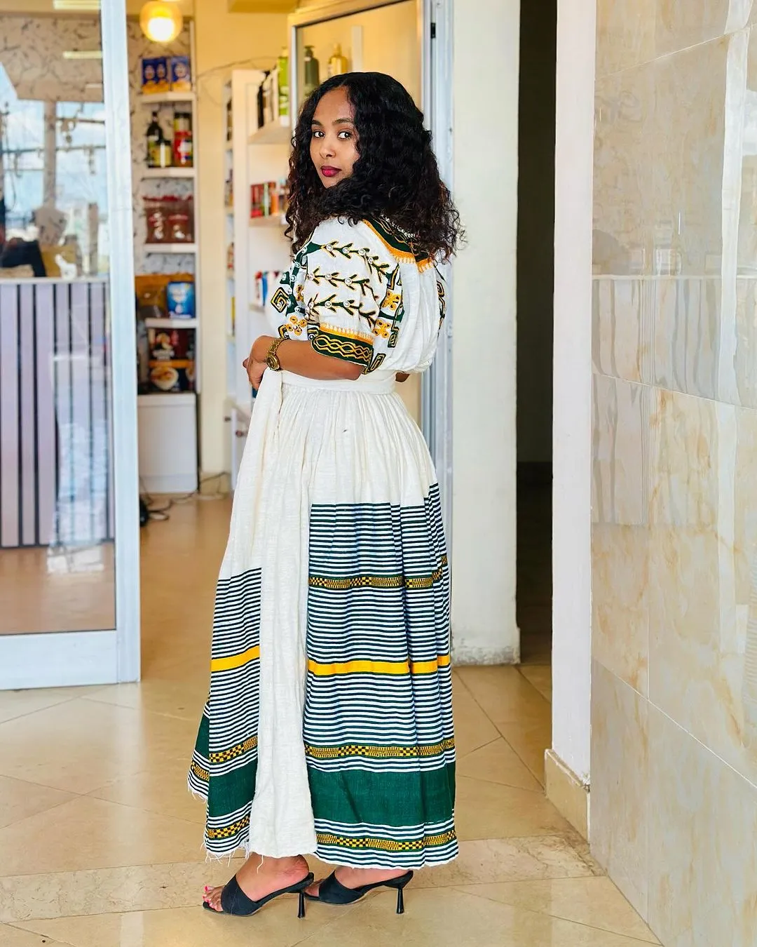 Delicate Beadwork on Traditional Ethiopian Dress: with Rhinestone/Silver Ornaments Habesha Dress Cultural Habesha Kemis