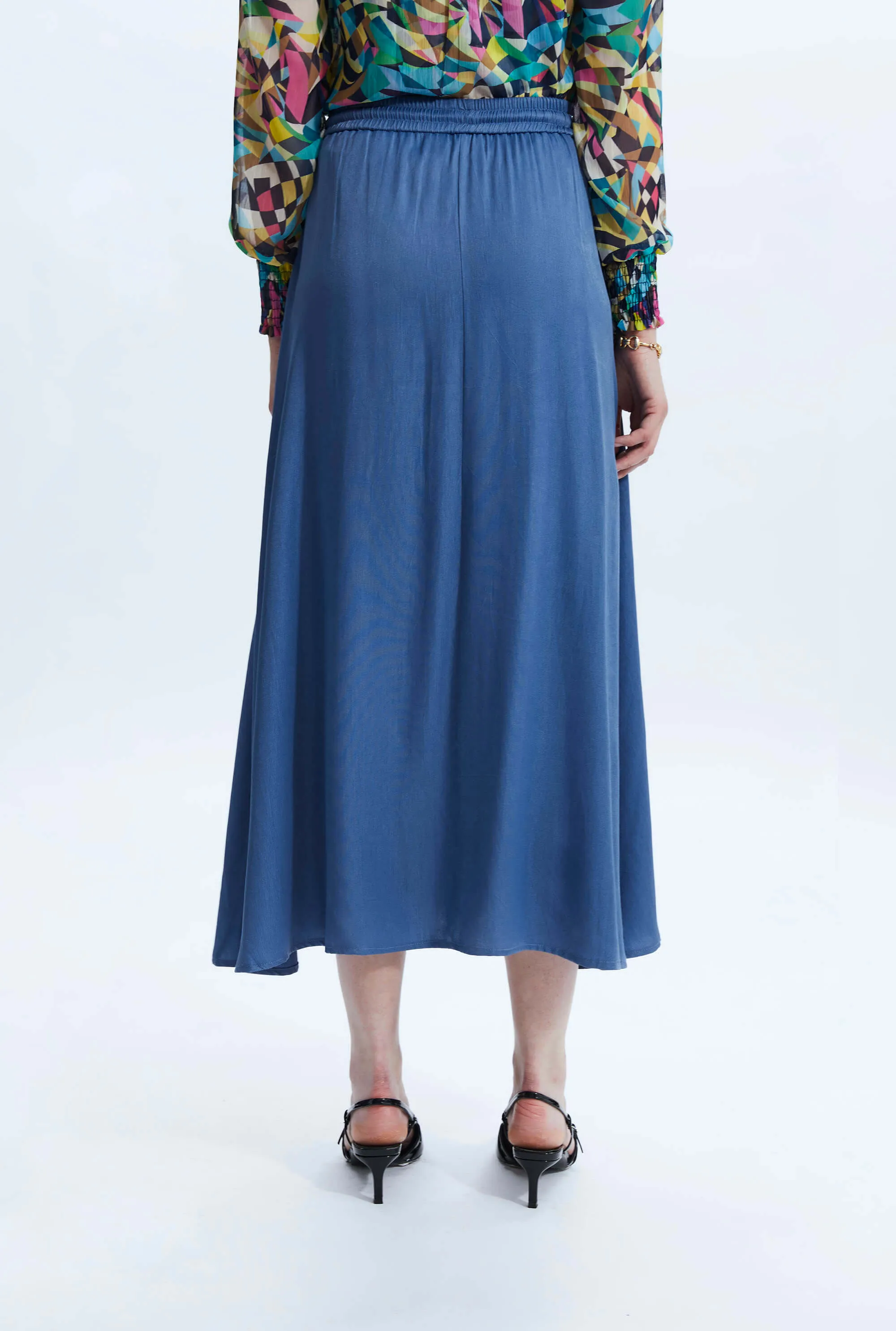 Draw String Maxi Skirt Denim