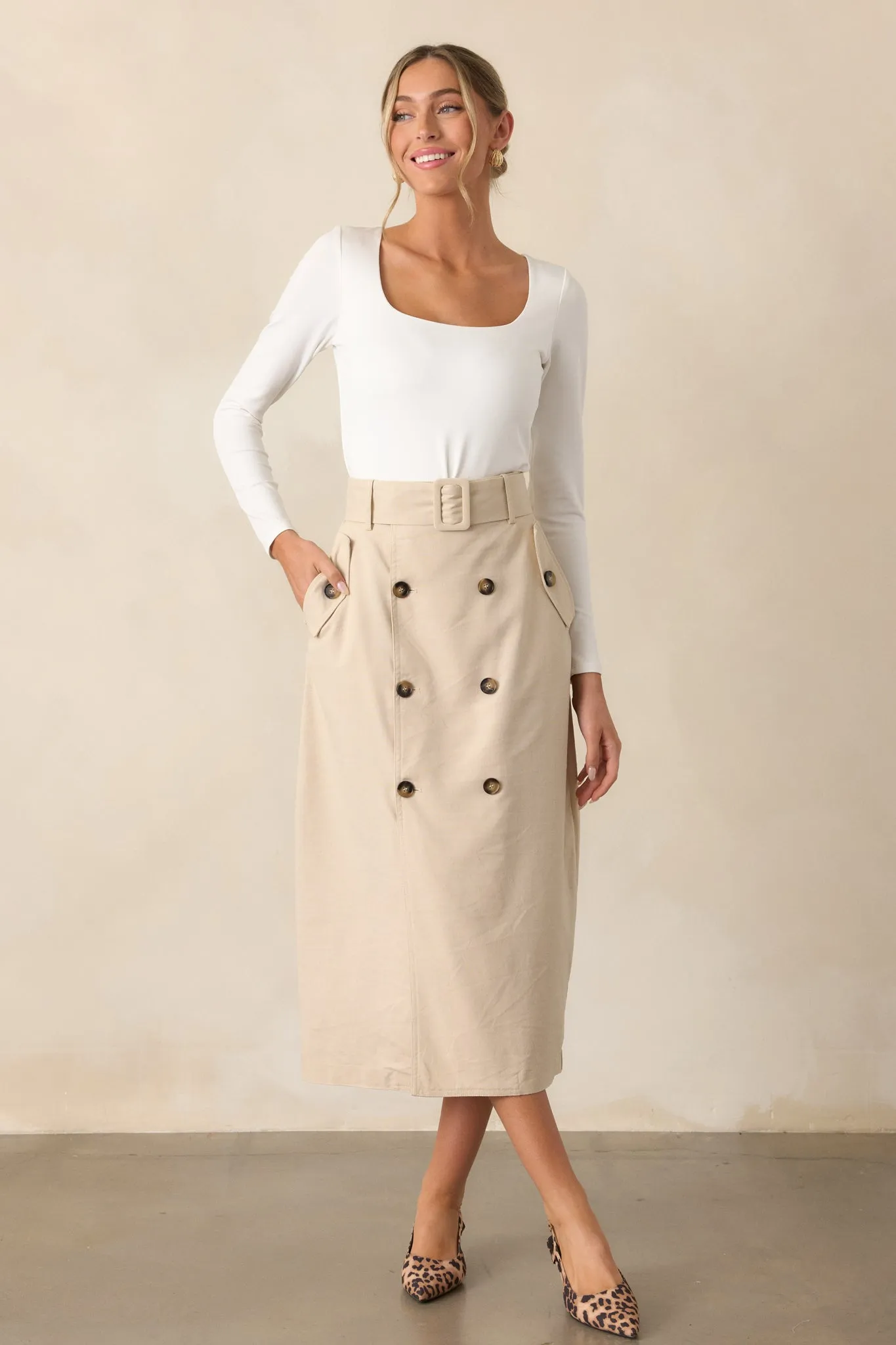 Effortless Edge Light Beige Maxi Skirt