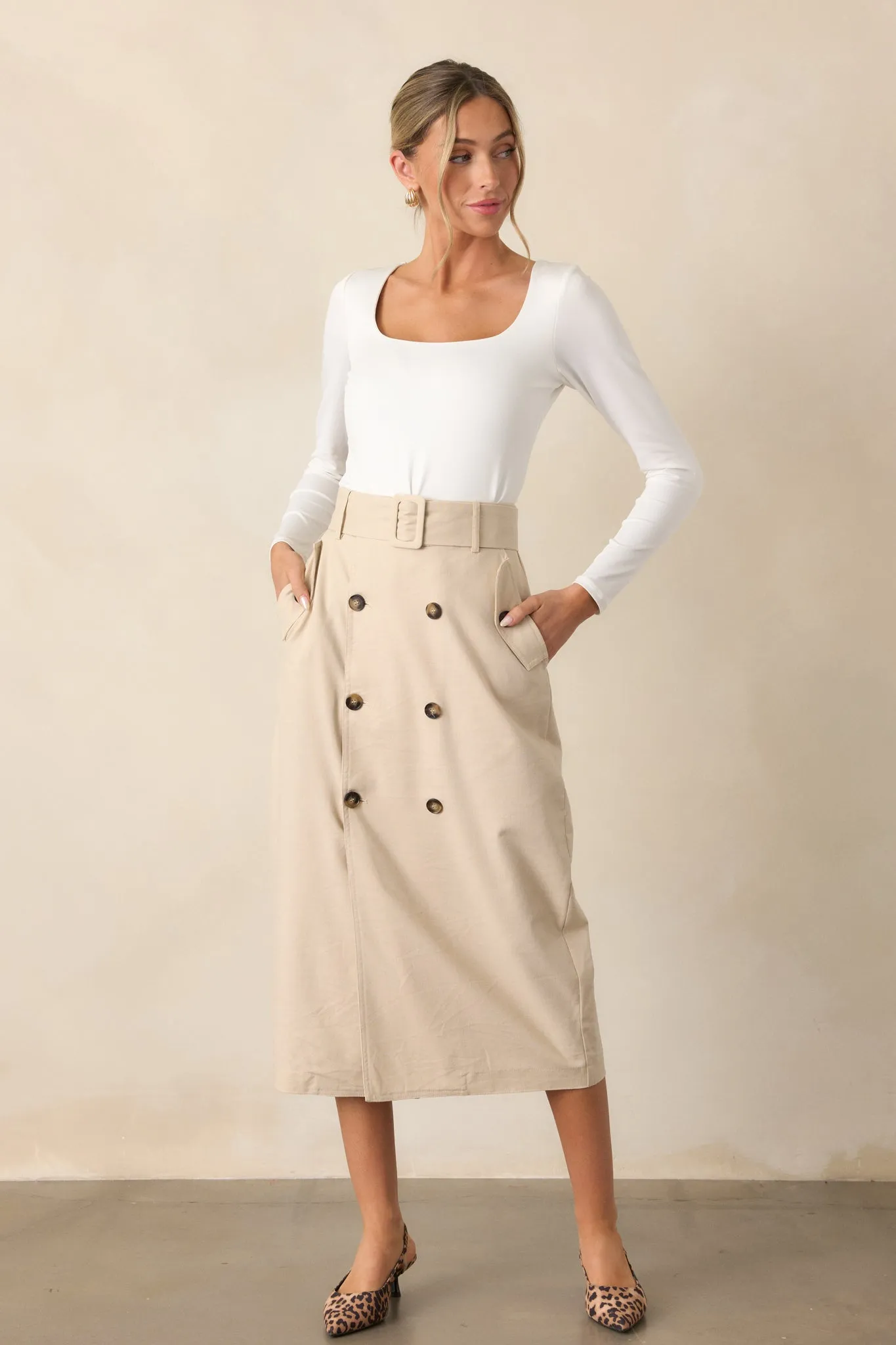 Effortless Edge Light Beige Maxi Skirt