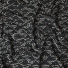 Elegant Black Blended Cotton Embroidery Fabric - Diamond Motif, 110cm Width-D18957