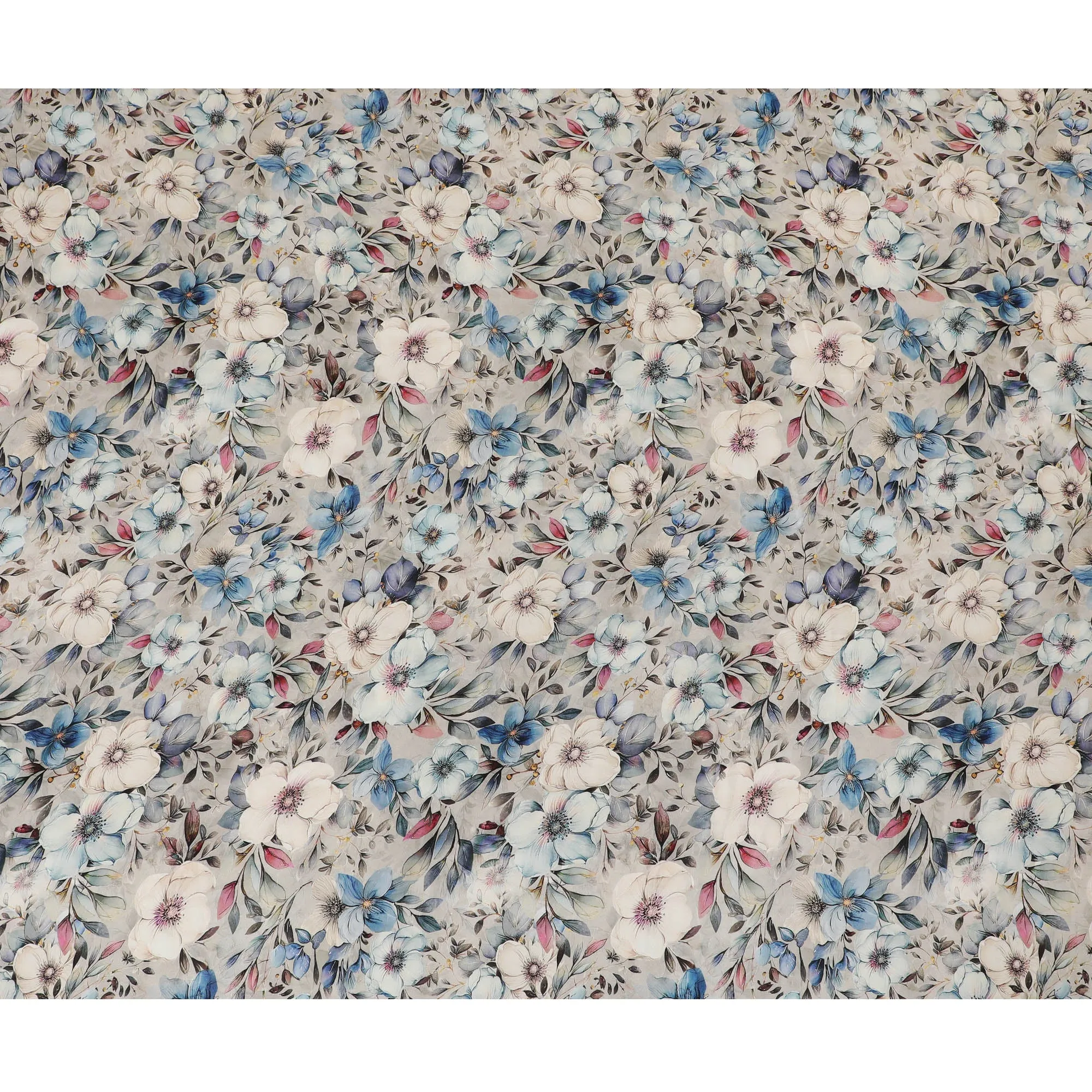 Elegant Blue Floral Viscose Fabric - 110 cm Wide-D19405