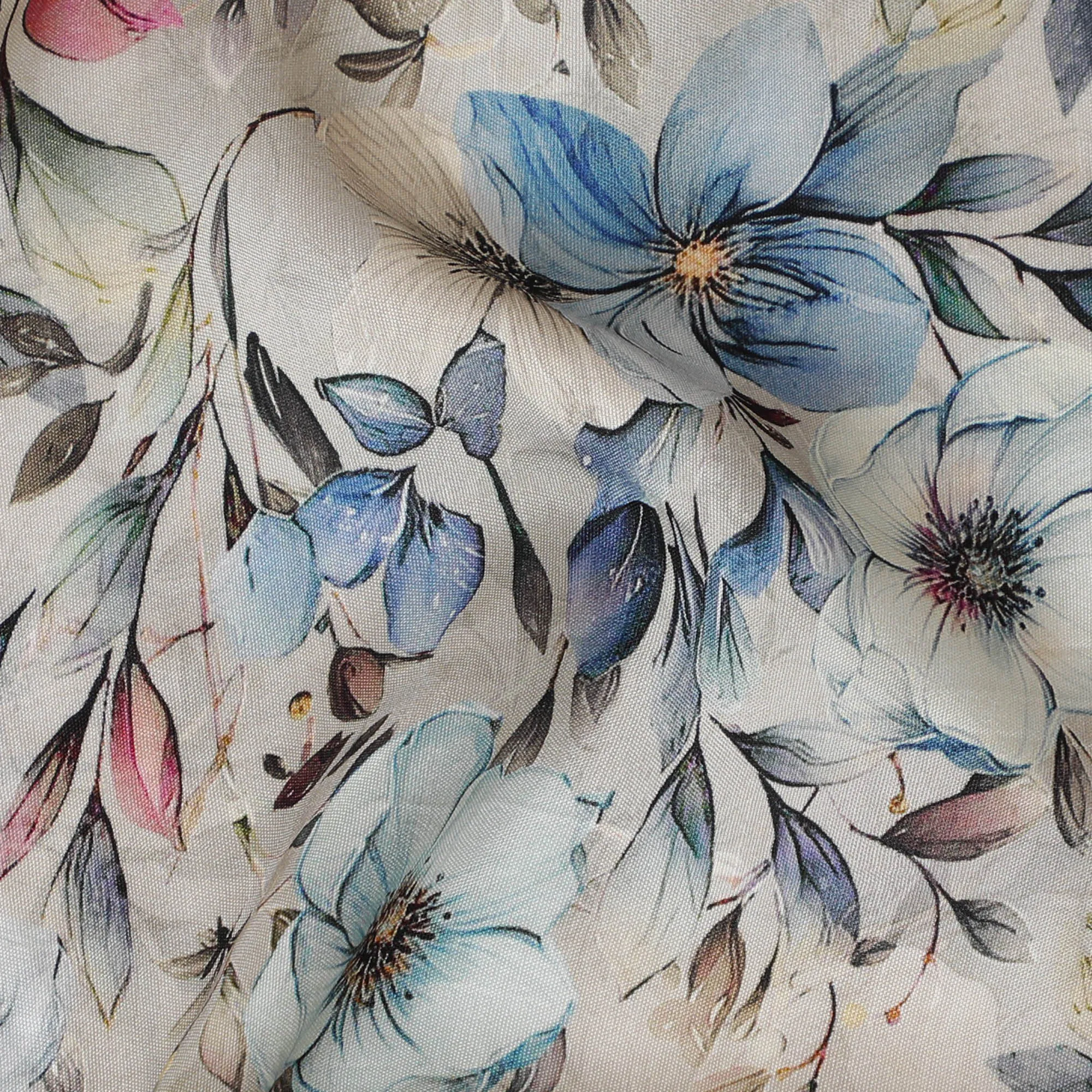 Elegant Blue Floral Viscose Fabric - 110 cm Wide-D19405